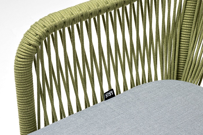 Лион стул плетеный из роупа, каркас из стали светло-серый (RAL7035) муар, роуп салатовый меланж круглый, ткань светло-серая - фото 6