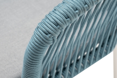 "Марсель" стул плетеный из роупа, каркас алюминий светло-серый (RAL7035) муар, роуп бирюзовый круглый, ткань светло-серая "Марсель" стул плетеный из роупа, каркас алюминий светло-серый (RAL7035) муар, роуп бирюзовый круглый, ткань светло-серая