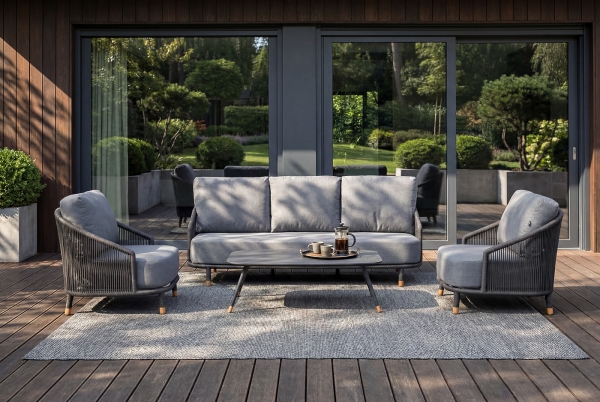 "Верона" лаунж-зона 5-местная плетеная из роупа (веревки), каркас алюминиевый темно-серый, роуп темно-серый