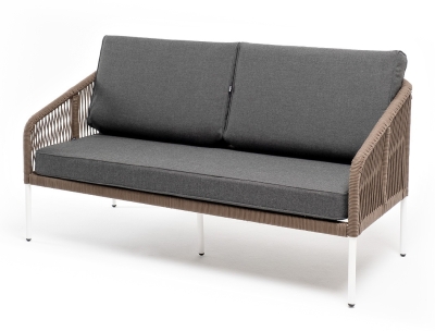 "Канны" диван 2-местный плетеный из роупа, каркас алюминий белый, роуп коричневый круглый, ткань серая "Канны" диван 2-местный плетеный из роупа, каркас алюминий белый, роуп коричневый круглый, ткань серая