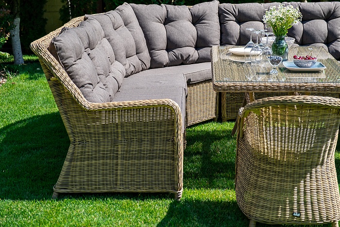 Базелла обеденная группа из искусственного ротанга, цвет соломенный - фото 2