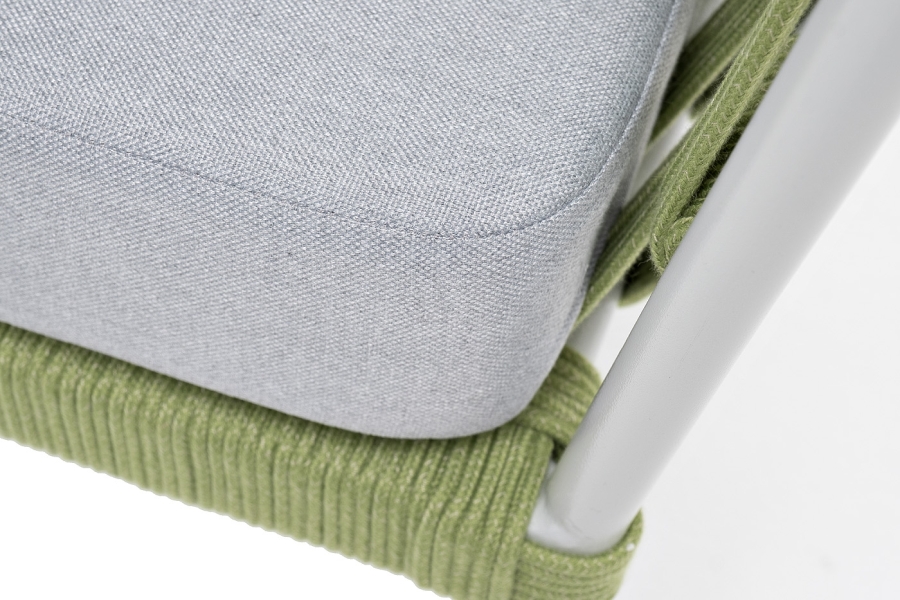 Диего кресло плетеное из роупа, каркас алюминий светло-серый (RAL7035) муар, роуп салатовый меланж круглый, ткань светло-серая - фото 8