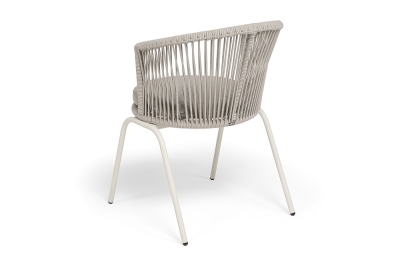 "Люксембург" стул плетеный из роупа, каркас из стали (RAL1013) муар, роуп бежевый круглый, ткань бежевая 15052