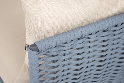 "Фиджи" диван 3-местный плетеный из роупа, каркас алюминий темно-серый (RAL7024) муар, роуп синий (KT18-0014) 15 мм tex, ткань Mossle бежевая