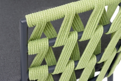 "Диего" стул плетеный из роупа, каркас из стали темно-серый (RAL7024) муар, роуп салатовый меланж круглый, ткань темно-серая 027