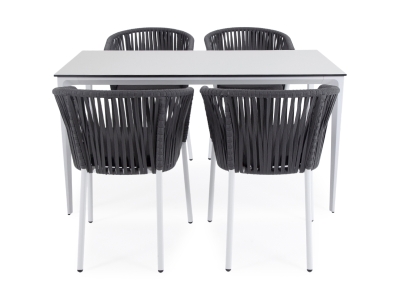 "Малага" обеденная группа на 4 персоны со стульями "Бордо", каркас белый, роуп серый