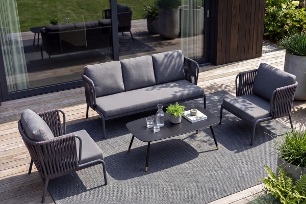 "Ронда" лаунж-зона 5-местная плетеная из роупа (веревки), каркас алюминиевый темно-серый, роуп серый 40 мм tex