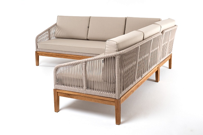 "Канны" диван модульный плетеный из роупа, основание дуб, роуп бежевый круглый, ткань бежевая 15052 Канны диван модульный плетеный из роупа, основание дуб, роуп бежевый круглый, ткань бежевая 052 - фото 3