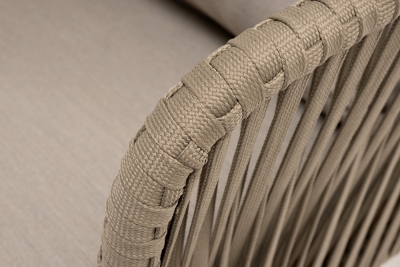 "Мальорка" кресло плетеное из роупа, основание дуб, роуп серо-коричневый 23мм, ткань бежевая 15052