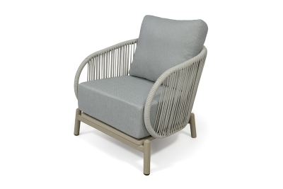 "Прато" кресло плетеное из роупа, цвет светло-серый, каркас под дерево (холодно-бежевый)