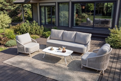 "Верона" лаунж-зона 5-местная плетеная из роупа (веревки), каркас алюминиевый белый, роуп бежевый