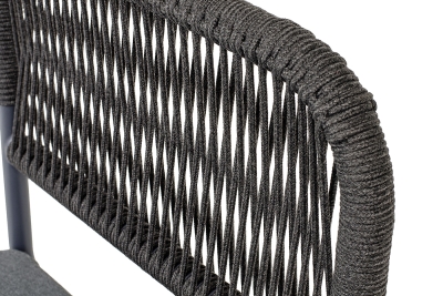 "Нуар" стул плетеный из роупа, каркас алюминий темно-серый (RAL7024) муар, роуп темно-серый круглый, ткань темно-серая 027 "Нуар" стул плетеный из роупа, каркас алюминий темно-серый (RAL7024) муар, роуп темно-серый круглый, ткань темно-серая 027
