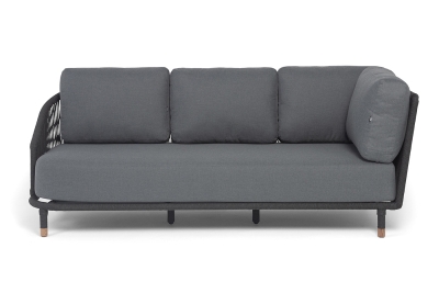 "Верона" правый-угол модуль плетеный из роупа, каркас алюминий темно-серый (RAL7024) муар, роуп темно-серый круглый, ткань темно-серая 027, L220х89