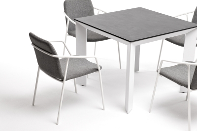 "Венето" обеденная группа на 4 персоны со стульями "Марокко", каркас белый, роуп серый "Венето" обеденная группа на 4 персоны со стульями "Марокко", каркас белый, роуп серый