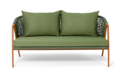 "Амстердам" диван 2-местный плетеный из роупа, каркас алюминий, роуп зеленый круглый, ткань зеленая "Амстердам" диван 2-местный плетеный из роупа, каркас алюминий, роуп зеленый круглый, ткань зеленая