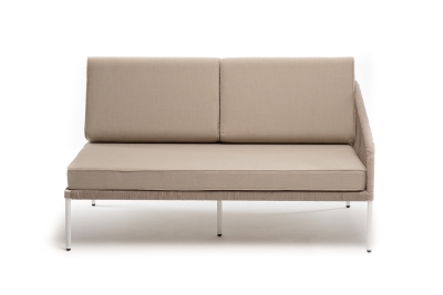 "Канны" левый модуль плетеный из роупа, каркас алюминий белый муар, роуп бежевый круглый, ткань бежевая 15052 "Канны" левый модуль плетеный из роупа, каркас алюминий белый муар, роуп бежевый круглый, ткань бежевая 15052