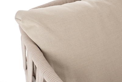 "Диего" кресло плетеное из роупа, каркас алюминий белый муар, роуп бежевый круглый, ткань бежевая 052 "Диего" кресло плетеное из роупа, каркас алюминий белый муар, роуп бежевый круглый, ткань бежевая 052