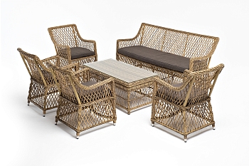 "Асти" лаунж-зона из искусственного ротанга на 6 персоны, цвет соломенный