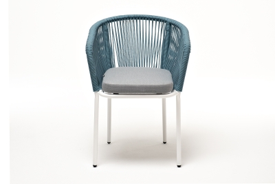 "Марсель" стул плетеный из роупа, каркас алюминий светло-серый (RAL7035) муар, роуп бирюзовый круглый, ткань светло-серая