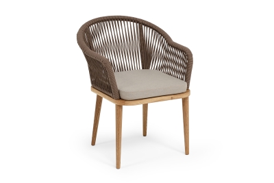 "Лион" стул плетеный из роупа, основание дуб, роуп коричневый круглый, ткань бежевая 15052