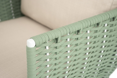 "Фиджи" кресло плетеное из роупа, каркас алюминий светло-серый (RAL7035) муар, роуп зеленый (KT18-0024) 15 мм tex, ткань Mossle бежевая