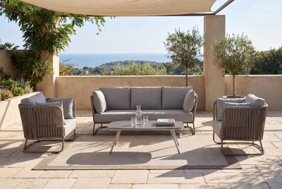 "Багамы" лаунж-зона 5-местная плетеная из роупа (веревки), каркас алюминиевый бежево-серый, роуп серо-коричневый