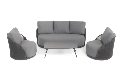 "Монтелла" лаунж-зона 5-местная плетеная из роупа (веревки), каркас алюминиевый темно-серый, роуп темно-серый