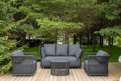 "Лугано" лаунж-зона 5-местная плетеная из роупа (веревки), каркас алюминиевый темно-серый, роуп темно-серый