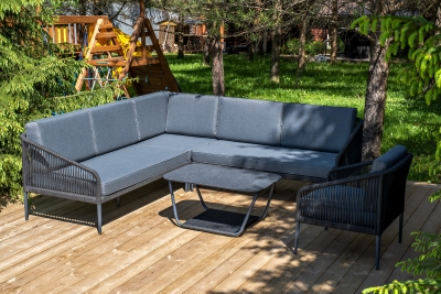 "Канны" модульная угловая лаунж-зона из роупа (веревки), цвет темно-серый "Канны" модульная угловая лаунж-зона из роупа (веревки), цвет темно-серый