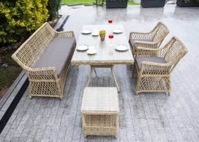 "Катания F" обеденная группа плетеная на 4 персоны, цвет соломенный