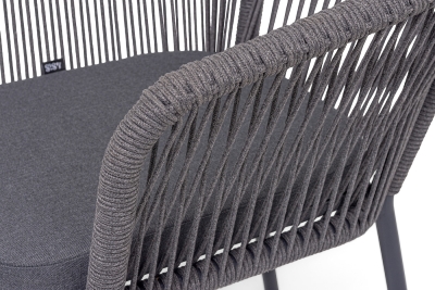"Марсель" стул плетеный из роупа, каркас алюминий темно-серый (RAL7024) шагрень, роуп серый круглый, ткань темно-серая 027