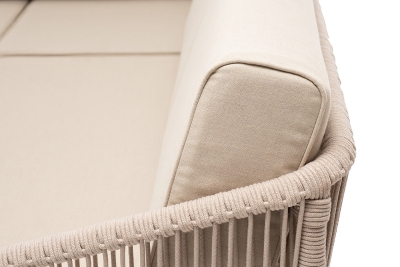 "Канны" диван модульный плетеный из роупа, каркас алюминий белый, роуп бежевый круглый, ткань бежевая 15052 "Канны" диван модульный плетеный из роупа, каркас алюминий белый, роуп бежевый круглый, ткань бежевая 15052