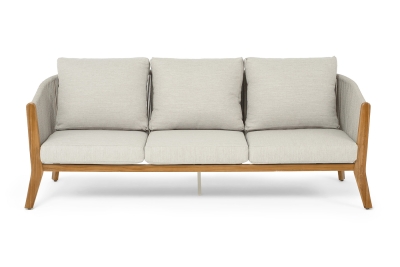 "Сидней" диван 3-местный плетеный из роупа, основание тик, каркас алюминий бежевый, роуп бежевый, ткань бежевая