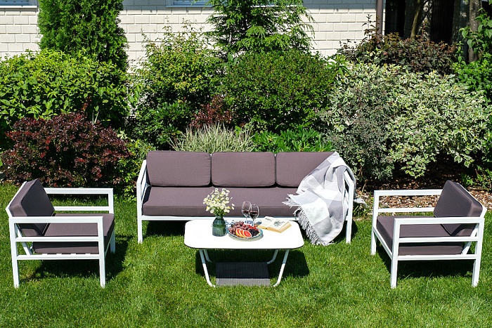 Эстелья диван 3-местный, каркас алюминий белый муар, ткань темно-серая 027 - фото 8