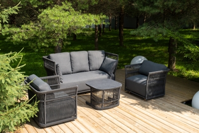 "Лугано" лаунж-зона 5-местная плетеная из роупа (веревки), каркас алюминиевый темно-серый, роуп темно-серый "Лугано" лаунж-зона 5-местная плетеная из роупа (веревки), каркас алюминиевый темно-серый, роуп темно-серый