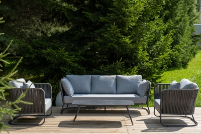 "Багамы" лаунж-зона 5-местная плетеная из роупа (веревки), каркас алюминиевый темно-серый, роуп серый "Багамы" лаунж-зона 5-местная плетеная из роупа (веревки), каркас алюминиевый темно-серый, роуп серый