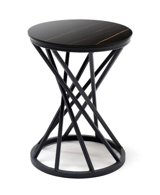 "Сантьяго" журнальный стол из HPL круглый Ø40 H55, каркас из стали темно-серый (RAL 7024), цвет столешницы "черный мрамор"