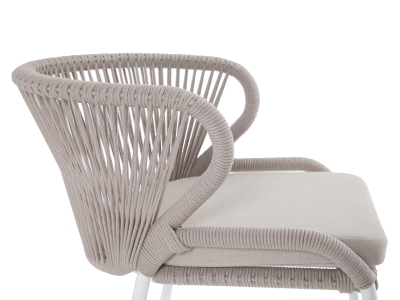 "Милан" стул плетеный из роупа, каркас алюминий белый муар, роуп бежевый круглый, ткань бежевая 15052 "Милан" стул плетеный из роупа, каркас алюминий белый муар, роуп бежевый круглый, ткань бежевая 15052