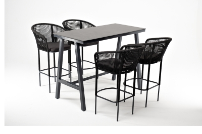 "Рио" барный комплект на 4 персоны, стол HPL "серый гранит", цвет темно-серый "Рио" барный комплект на 4 персоны, стол HPL "серый гранит", цвет темно-серый