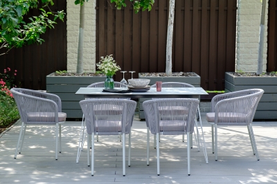 "Милан" обеденная группа на 6 персон, цвет светло-серый с белым каркасом "Милан" обеденная группа на 6 персон, цвет светло-серый с белым каркасом