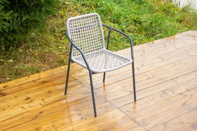 "Тунис" стул плетеный из роупа, каркас алюминий темно-серый (RAL7024), роуп светло-серый