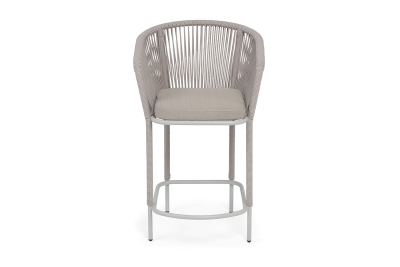 "Марсель" стул полубарный плетеный из роупа, каркас из стали светло-серый (RAL7035) муар, роуп бежевый круглый, ткань Mossle бежевая, пос.H65