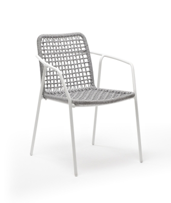 "Тунис" стул плетенный из роупа, каркас алюминий белый, роуп светло-серый