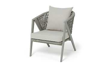 "Амстердам" кресло плетеное из роупа, каркас алюминий, роуп серый круглый, ткань бежевая "Амстердам" кресло плетеное из роупа, каркас алюминий, роуп серый круглый, ткань бежевая