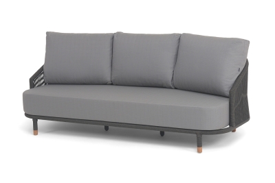 "Верона" диван 3-местный плетеный из роупа, каркас алюминий темно-серый (RAL7024) муар, роуп темно-серый круглый, ткань Mossle серая