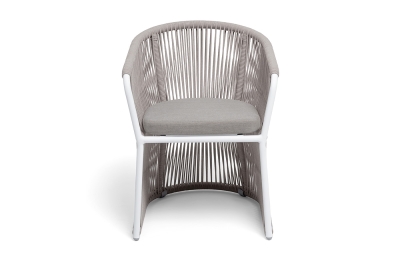 "Романо" стул плетеный из роупа, каркас алюминий белый муар, роуп бежевый круглый, ткань бежевая 15052