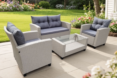 "Филадельфия" лаунж-зона из искусственного ротанга, цвет серый, цвет подушек серый