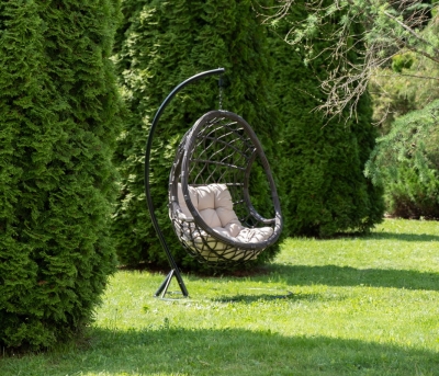 "Венеция" подвесное кресло-кокон из искусственного ротанга, цвет бронзовый с бежевой подушкой