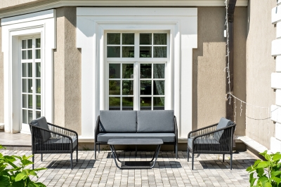 "Канны" лаунж-зона 4-местная плетеная из роупа (веревки), цвет темно-серый "Канны" лаунж-зона 4-местная плетеная из роупа (веревки), цвет темно-серый