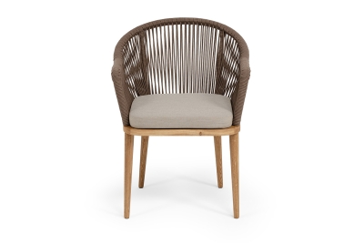 "Лион" стул плетеный из роупа, основание дуб, роуп коричневый круглый, ткань бежевая 15052